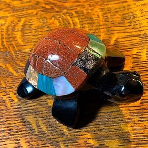 TURTLE BLACK OBSIDIAN CARVED CRYSTAL GOLDEN SANDSTONE MULTIPLE